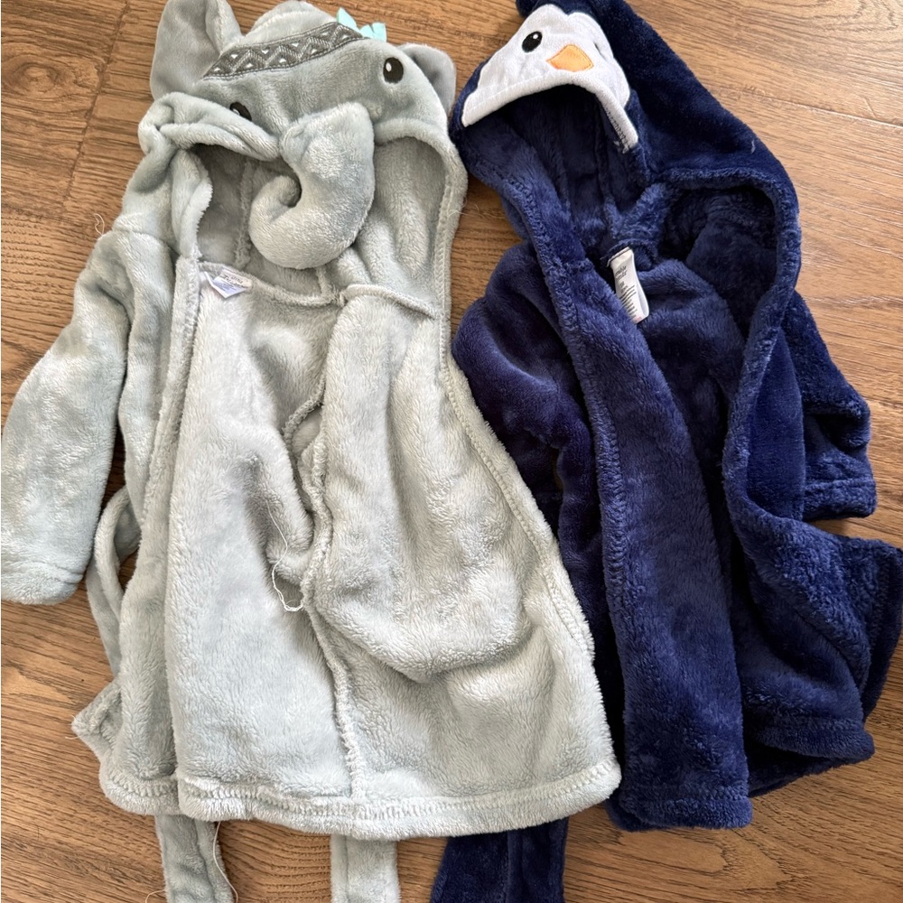 Plush Kids Hooded Bath Robes - Elephant & Penguin